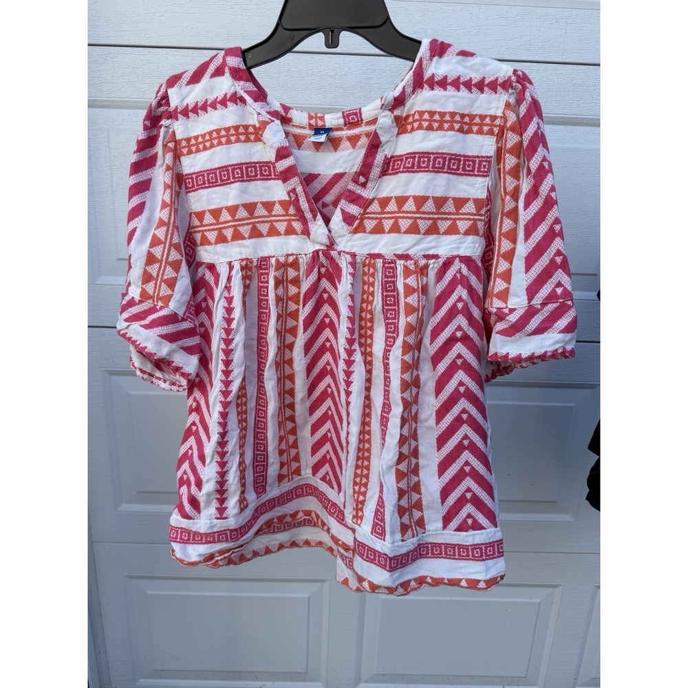 Old Navy Womens Pink & Orange Aztec Tunic Top XL Cotton Boho Beach Vacation